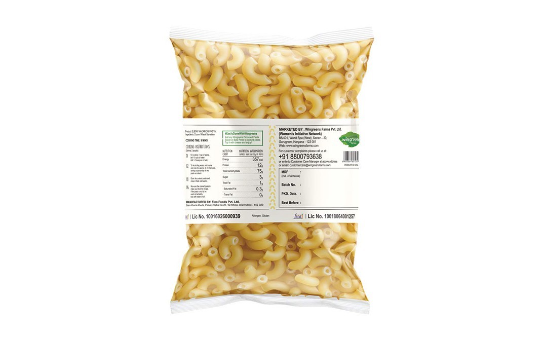 Wingreens Farms Durum Wheat Pasta Elbow Macaroni   Pack  400 grams